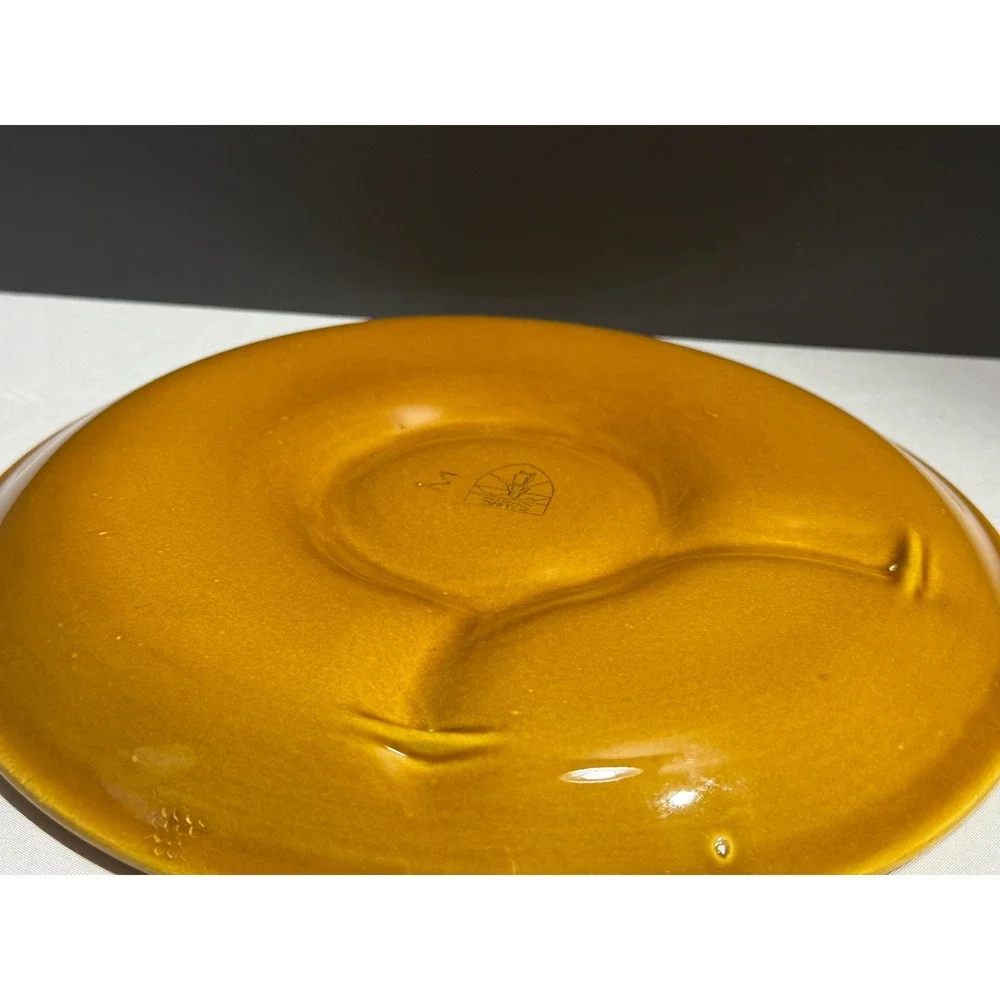 Vintage Salins France Artichoke Plate Mustard Yellow Ceramic Petal Serving Dish